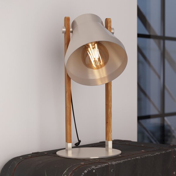 EGLO Lampă de masă Cawton, înălțime 38 cm, oțel/maro, oțel/lemn, Lemn, Camera de zi / sufragerie, Lemn, Design industrial