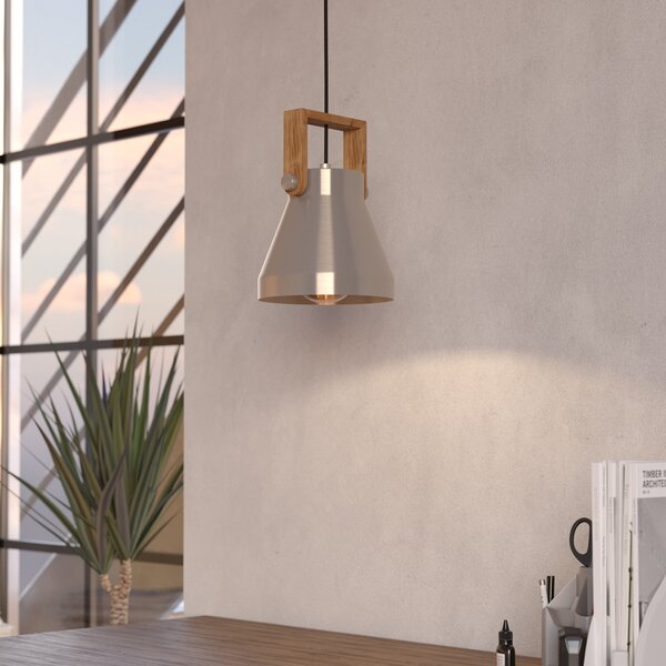 EGLO Lampă suspendată Cawton, Ø 16 cm, oțel/maro, oțel/lemn, reglabil, Lemn, Camera de zi / sufragerie, Lemn, Design industrial