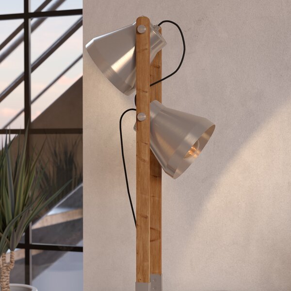 EGLO Lampă de podea Cawton, înălțime 134,5 cm, oțel/maro, oțel cu 2 lumini, Lemn, Camera de zi / sufragerie, Lemn, Design industrial