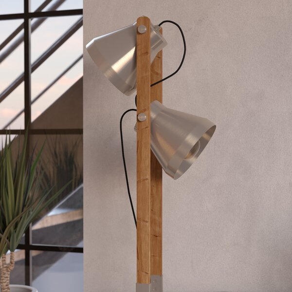EGLO Lampă de podea Cawton, înălțime 134,5 cm, oțel/maro, oțel cu 2 lumini, Lemn, Camera de zi / sufragerie, Lemn, Design industrial