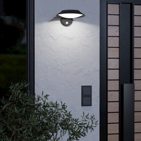 EGLO Aplică solară cu LED Cerrisi, lățime 10,5 cm, negru, senzor, Negru, Plastic, Modern