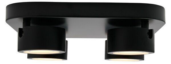 Nordlux Plafonieră cu LED Clyde, patru lumini, pătrată, neagră, reglabil, Negru, Camera de zi / sufragerie, Metal, Plafon cu flacără multiplă