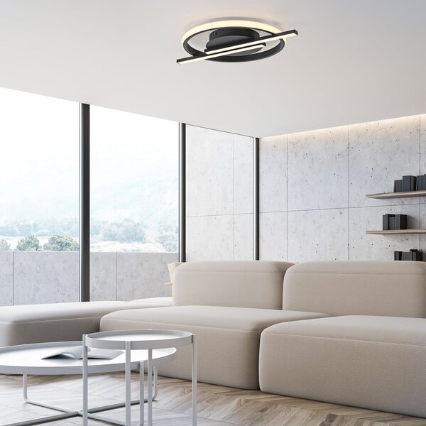 JUST LIGHT. GmbH DOAR LUMINĂ. Plafonieră cu LED Korsa, negru, Ø31cm, reglabil, reglabil, Negru, Camera de zi / sufragerie, Metal, Modern