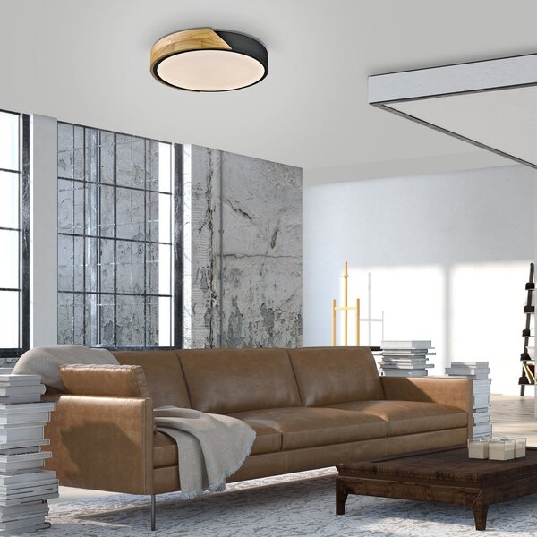 JUST LIGHT. GmbH DOAR LUMINĂ. Plafonieră cu LED Bila, negru, Ø 32 cm, lemn, Lemn, Camera de zi / sufragerie, Lemn