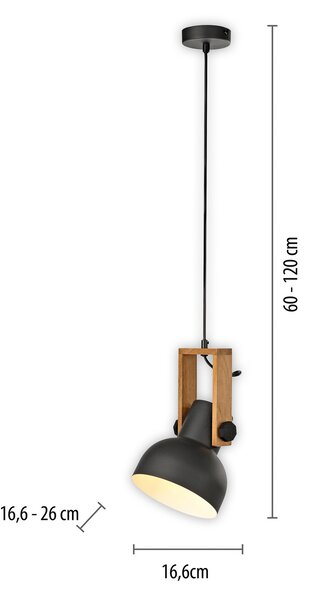 JUST LIGHT. GmbH DOAR LUMINĂ. Lampă suspendată Cup 2.0, Ø16cm, 1 lumină, negru, reglabil, Negru, Camera de zi / sufragerie, Metal, Design industrial