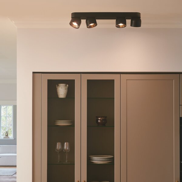 Nordlux Downlight Pitcher, GU10, 4 becuri, metal, negru, reglabil, Negru, Camera de zi / sufragerie, Metal, Modern