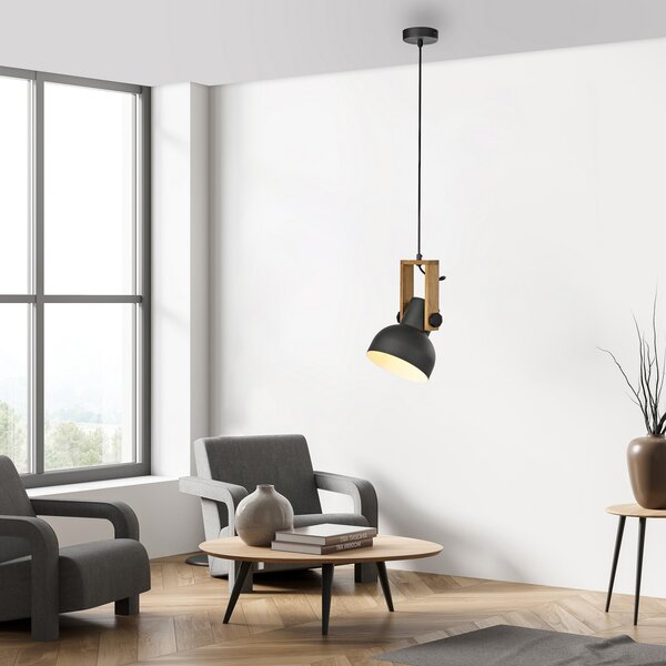 JUST LIGHT. GmbH DOAR LUMINĂ. Lampă suspendată Cup 2.0, Ø16cm, 1 lumină, negru, reglabil, Negru, Camera de zi / sufragerie, Metal, Design industrial