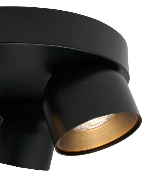 Nordlux Downlight Pitcher, GU10, 3 becuri, rotund, metal, negru, reglabil, Negru, Camera de zi / sufragerie, Metal, Modern