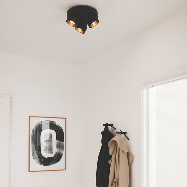 Nordlux Downlight Pitcher, GU10, 3 becuri, rotund, metal, negru, reglabil, Negru, Camera de zi / sufragerie, Metal, Modern