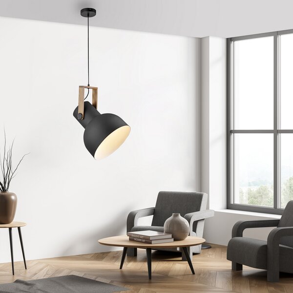 JUST LIGHT. GmbH DOAR LUMINĂ. Lampă suspendată Cup 2.0, Ø30cm, 1 lumină, negru, reglabil, Negru, Camera de zi / sufragerie, Metal, Design industrial