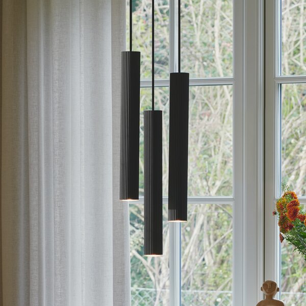 Nordlux Suspensie Vico, cu trei lumini, rondel, metal, negru, reglabil, Negru, Camera de zi / sufragerie, Aluminiu
