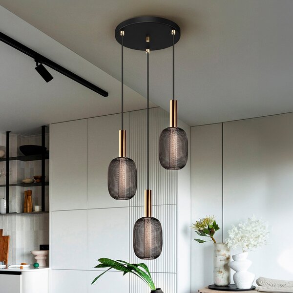 Schuller Valencia Suspensie cu LED Micron, trei becuri, negru, auriu, reglabil, Negru, Camera de zi / sufragerie, Metal