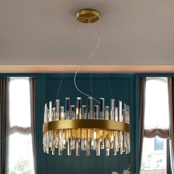 Schuller Valencia Lampă suspendată Grace, fier, sticlă, rotundă, Ø 55 cm, 14 lumini., Auriu / Alamă, Camera de zi / sufragerie, Metal