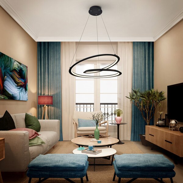 Schuller Valencia Lampă suspendată cu LED, negru. Metal, aluminiu. Ø 60 cm, Negru, Camera de zi / sufragerie, Metal