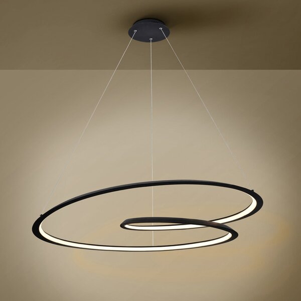 Schuller Valencia Lampă suspendată cu LED, negru. Metal, aluminiu. Ø 97 cm, Negru, Camera de zi / sufragerie, Metal