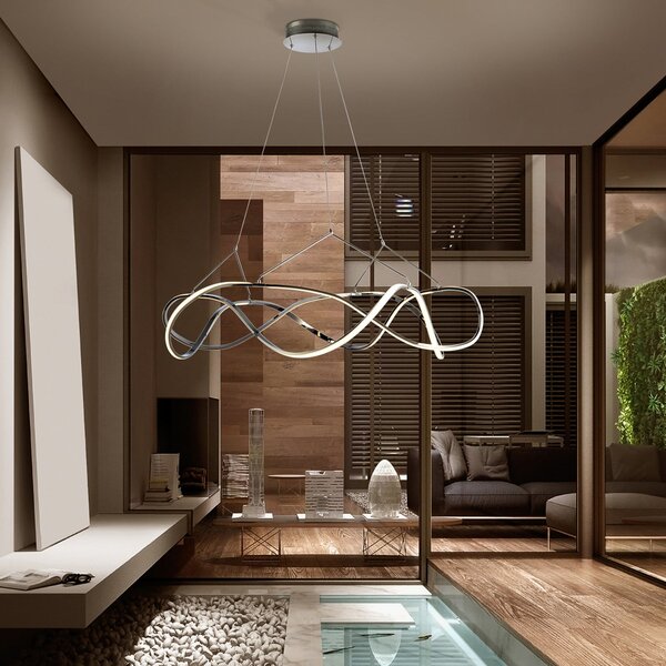 Schuller Valencia Lampă suspendată cu LED Molly, triac reglabil, Ø 100 cm, cromat, reglabil, Metalic, Camera de zi / sufragerie, Metal