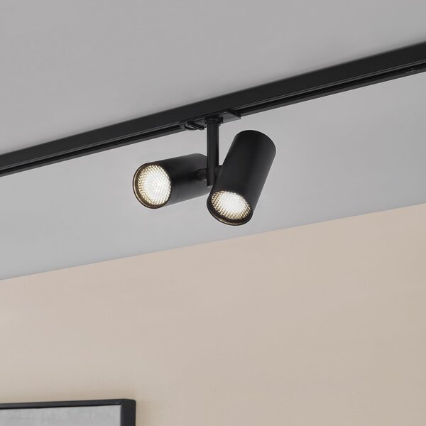 Lindby track spot Linaro, GU10, 2 becuri, negru, capac, reglabil, Negru, Camera de zi / sufragerie, Aluminiu, Modern