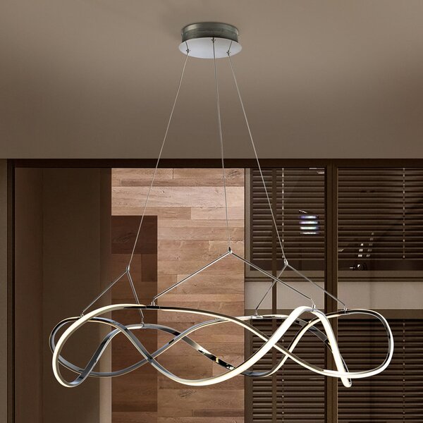 Schuller Valencia Lampă suspendată cu LED Molly, triac reglabil, Ø 100 cm, cromat, reglabil, Metalic, Camera de zi / sufragerie, Metal