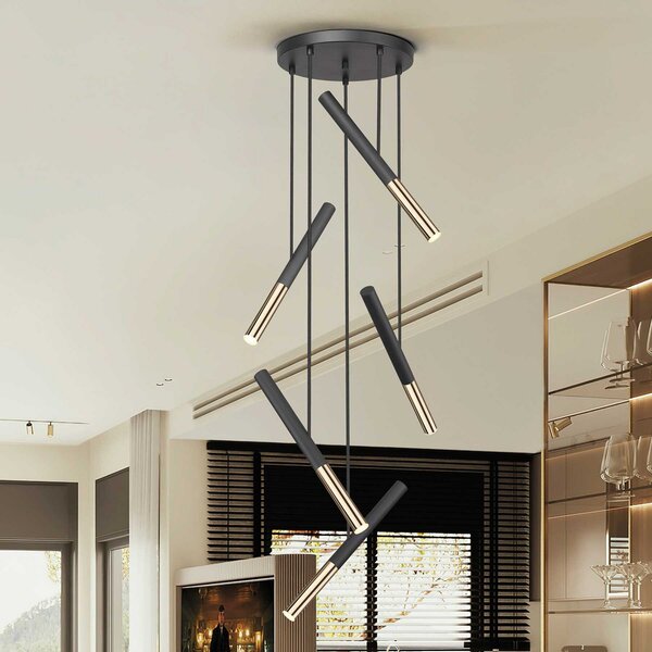 Schuller Valencia Suspensie LED Edna, 5 lumini, metal, negru, nedimatizabil, Negru, Camera de zi / sufragerie, Metal