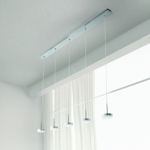 Fabas Luce LED suspendat Dunk, aluminiu, 5 lumini, 3.000 K, metal, reglabil, Metalic, Camera de zi / sufragerie, Metal, Modern