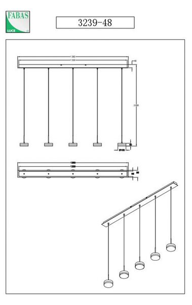 Fabas Luce LED suspendat Dunk, aluminiu, 5 lumini, 3.000 K, metal, reglabil, Metalic, Camera de zi / sufragerie, Metal, Modern