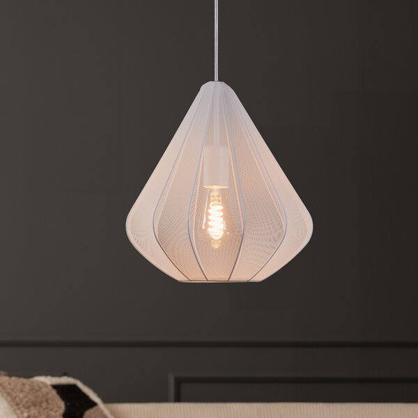 EGLO Lampă suspendată Dolwen, albă, Ø 33,5 cm, din țesătură, reglabil, Alb, Camera de zi / sufragerie, Țesătură / Textil, Modern