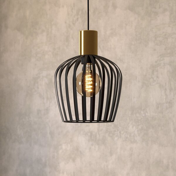 EGLO Lampă suspendată Empoli, Ø 20 cm, negru/culoarea alamă, oțel, reglabil, Negru, Camera de zi / sufragerie, Metal, Modern