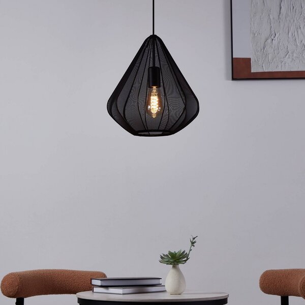 EGLO Lampă suspendată Dolwen, negru, Ø 33,5 cm, țesătură, reglabil, Negru, Camera de zi / sufragerie, Țesătură / Textil, Modern