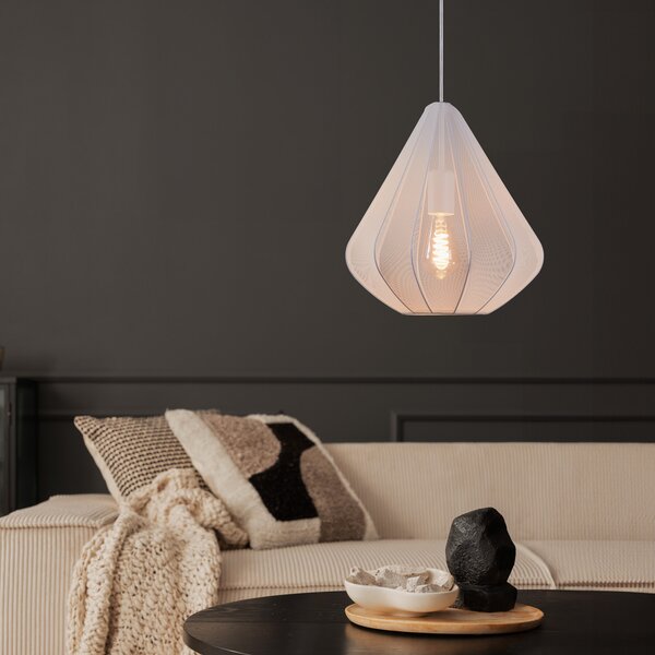 EGLO Lampă suspendată Dolwen, albă, Ø 33,5 cm, din țesătură, reglabil, Alb, Camera de zi / sufragerie, Țesătură / Textil, Modern