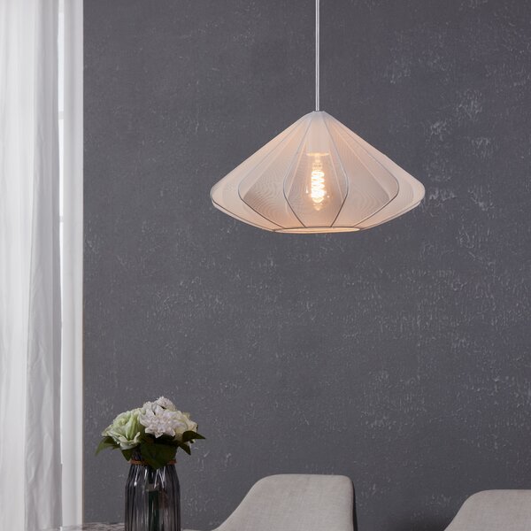 EGLO Lampă suspendată Dolwen, albă, Ø 42,5 cm, din țesătură, reglabil, Alb, Camera de zi / sufragerie, Țesătură / Textil, Modern