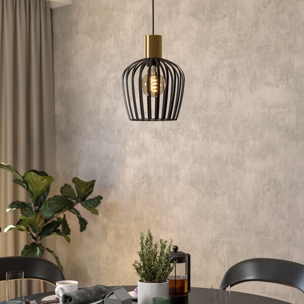 EGLO Lampă suspendată Empoli, Ø 20 cm, negru/culoarea alamă, oțel, reglabil, Negru, Camera de zi / sufragerie, Metal, Modern