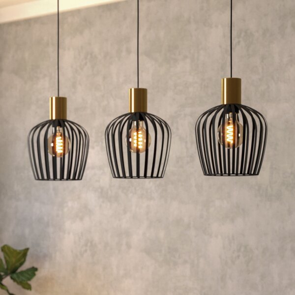 EGLO Lampă suspendată Empoli, negru/color bronz, cu 3 lumini., reglabil, Negru, Camera de zi / sufragerie, Metal, Modern