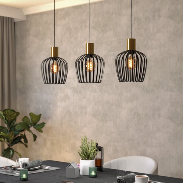 EGLO Lampă suspendată Empoli, negru/color bronz, cu 3 lumini., reglabil, Negru, Camera de zi / sufragerie, Metal, Modern