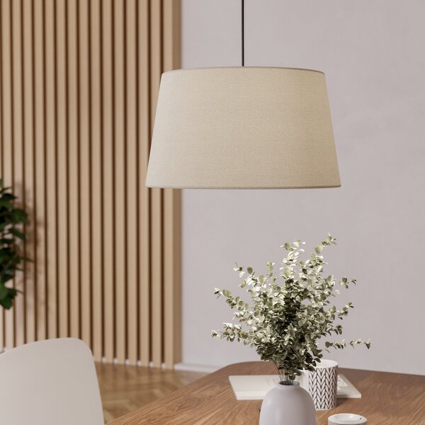 EGLO Lampă suspendată Febres, Ø 35 cm, negru/alb, țesătură, reglabil, Alb, Camera de zi / sufragerie, Țesătură / Textil, Modern