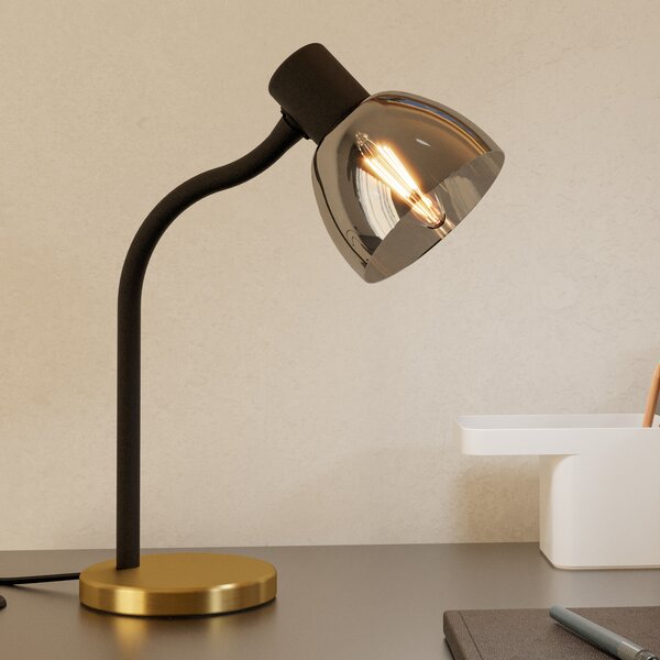 EGLO Lampa de masă Macere, alamă/negru, înălțime 34 cm, oțel, Auriu / Alamă, Camera de zi / sufragerie, Metal, Modern
