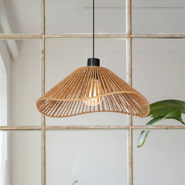 EGLO Lampă suspendată Lavister, Ø 39 cm, negru/natur, hârtie, reglabil, Bej, Camera de zi / sufragerie, Hârtie / Carton, Modern