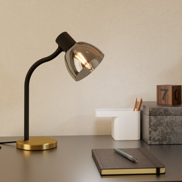 EGLO Lampa de masă Macere, alamă/negru, înălțime 34 cm, oțel, Auriu / Alamă, Camera de zi / sufragerie, Metal, Modern