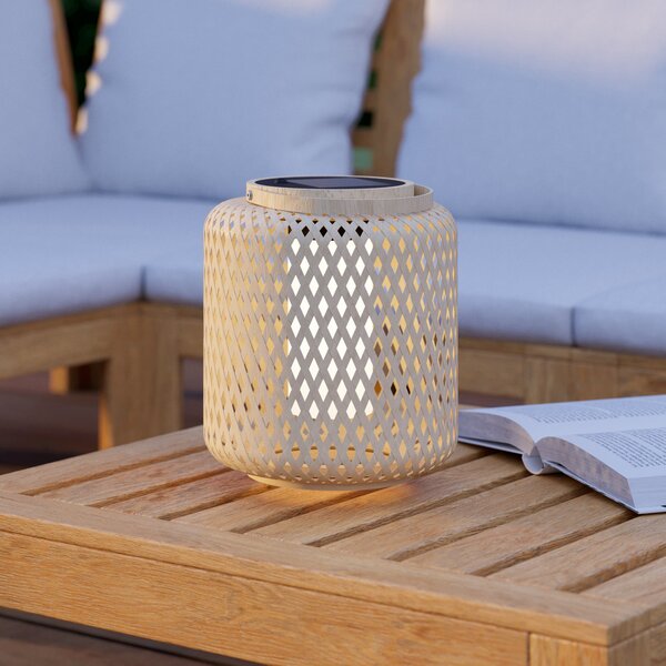 EGLO Lanterna solară cu LED Marliano, împletitură, înălțime 24 cm, lemn, reglabil, Lemn, Lemn, Casă de țară / Rustic