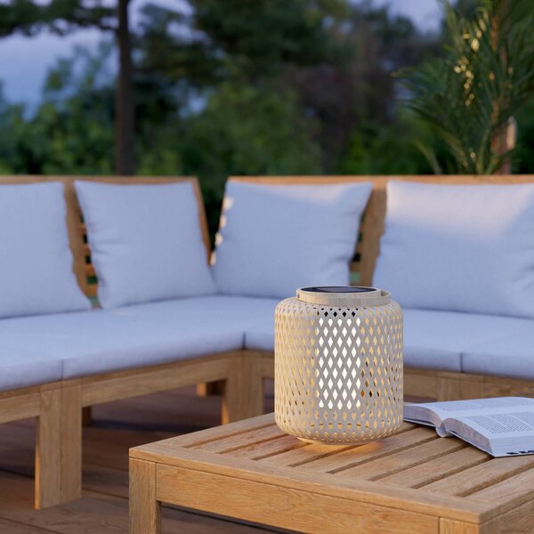 EGLO Lanterna solară cu LED Marliano, împletitură, înălțime 24 cm, lemn, reglabil, Lemn, Lemn, Casă de țară / Rustic