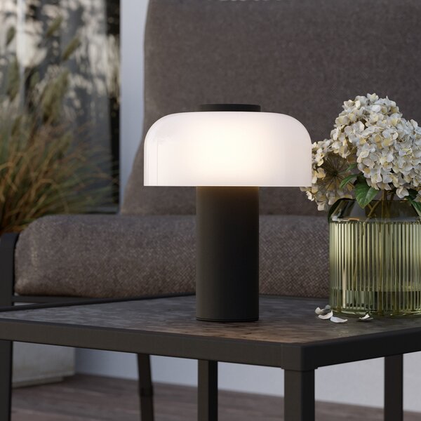 EGLO Lampă de masă reîncărcabilă cu LED Ponente, Ø 16 cm, alb/negru, CCT, reglabil, Negru, Plastic, Modern
