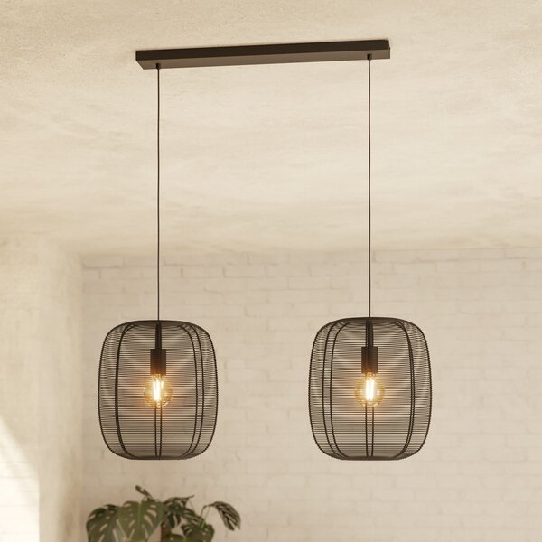 EGLO Lampă suspendată Rinroe, lungime 90 cm, negru, 2 lumini, oțel, reglabil, Negru, Camera de zi / sufragerie, Metal, Modern