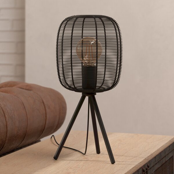 EGLO Lampă de masă Rinroe, înălțime 44 cm, negru, oțel, Negru, Camera de zi / sufragerie, Metal, Modern, Tripod