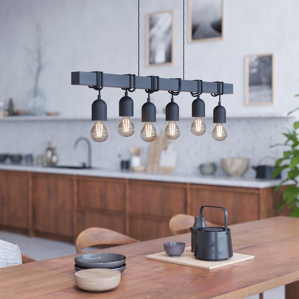 EGLO Townshend lumina pandantiv, lungime 100 cm negru, 6-lumini., reglabil, Negru, Camera de zi / sufragerie, Metal, Vintage
