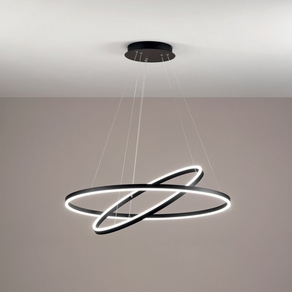 Fabas Luce Giotto LED lampă suspendată, Ø 80 cm, 2 lumini, negru, reglabil, Negru, Camera de zi / sufragerie, Metal, Modern