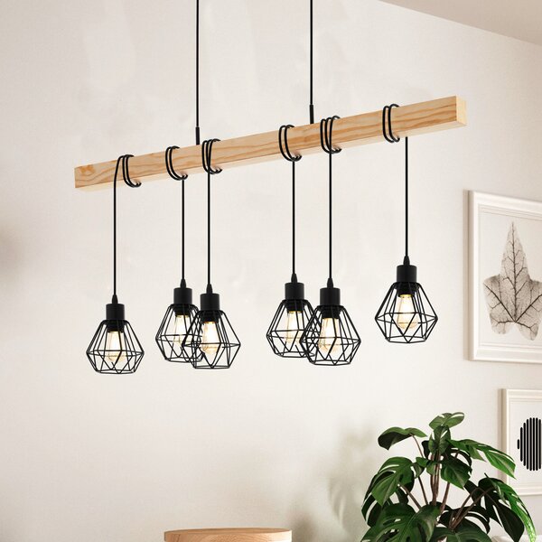 EGLO Lampadar Townshend, lungime 100 cm, negru/oraș, 6 lumini., reglabil, Negru, Camera de zi / sufragerie, Metal, Vintage