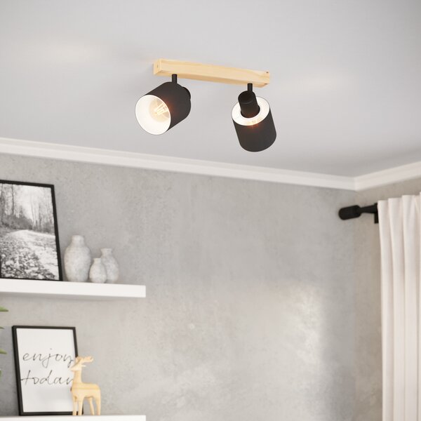 EGLO Spot de plafon Batallas, lungime 30 cm, negru/lemn, 2 lumini., reglabil, Lemn, Camera de zi / sufragerie, Lemn, Modern
