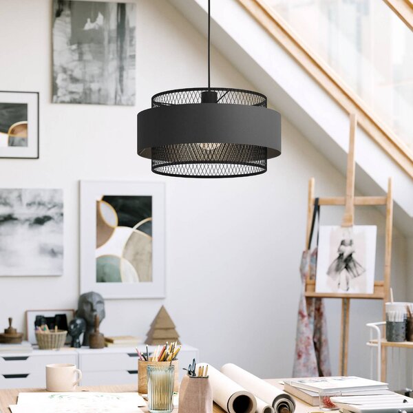EGLO Suspensie Bazely, Ø 40 cm, negru, material textil, reglabil, Negru, Camera de zi / sufragerie, Țesătură / Textil, Modern