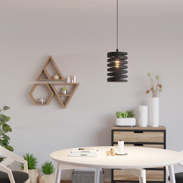 EGLO Cremella lampă suspendată, Ø 18 cm, negru, oțel, reglabil, Negru, Camera de zi / sufragerie, Metal, Modern