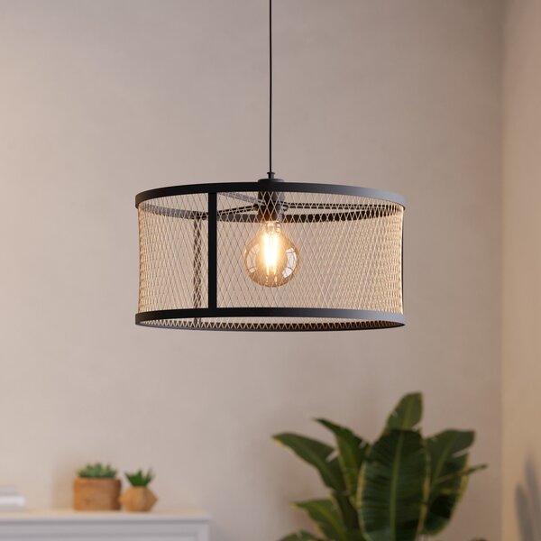 EGLO Lampă suspendată Dellow, Ø 45 cm, negru/albastru, oțel, reglabil, Negru, Camera de zi / sufragerie, Metal, Modern