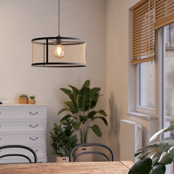 EGLO Lampă suspendată Dellow, Ø 45 cm, negru/albastru, oțel, reglabil, Negru, Camera de zi / sufragerie, Metal, Modern